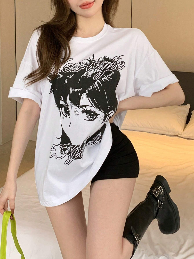 DAZY Camiseta Suelta De Mujer Con Estampado De Retrato