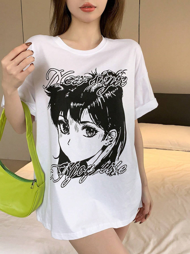 DAZY Camiseta Suelta De Mujer Con Estampado De Retrato