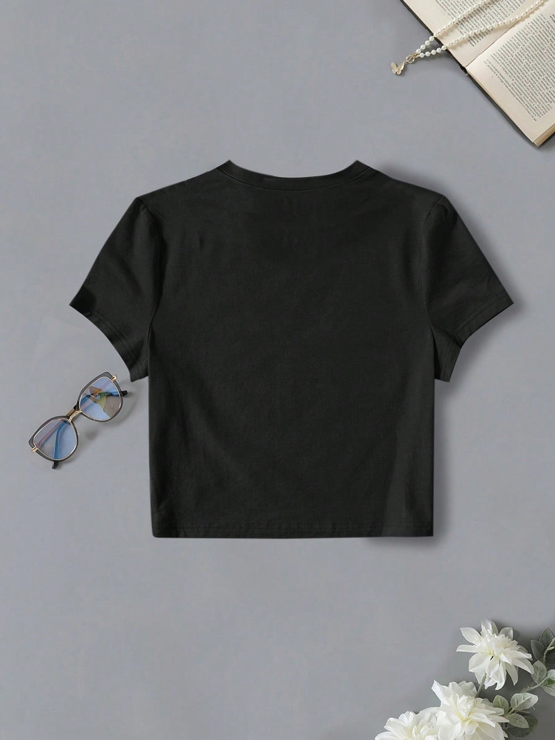 EZwear Camiseta De Manga Corta Para Mujer Con Cuello Redondo Impreso A Mano