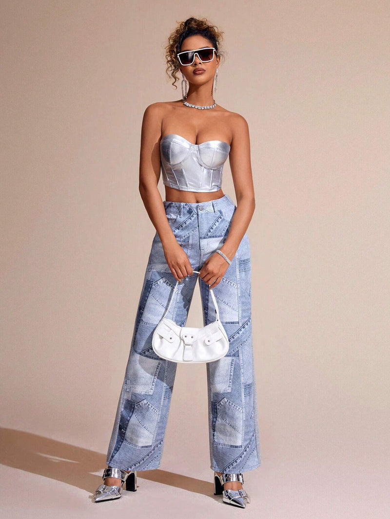 BAE Pantalones Jeans De Mujer Con Bolsillos