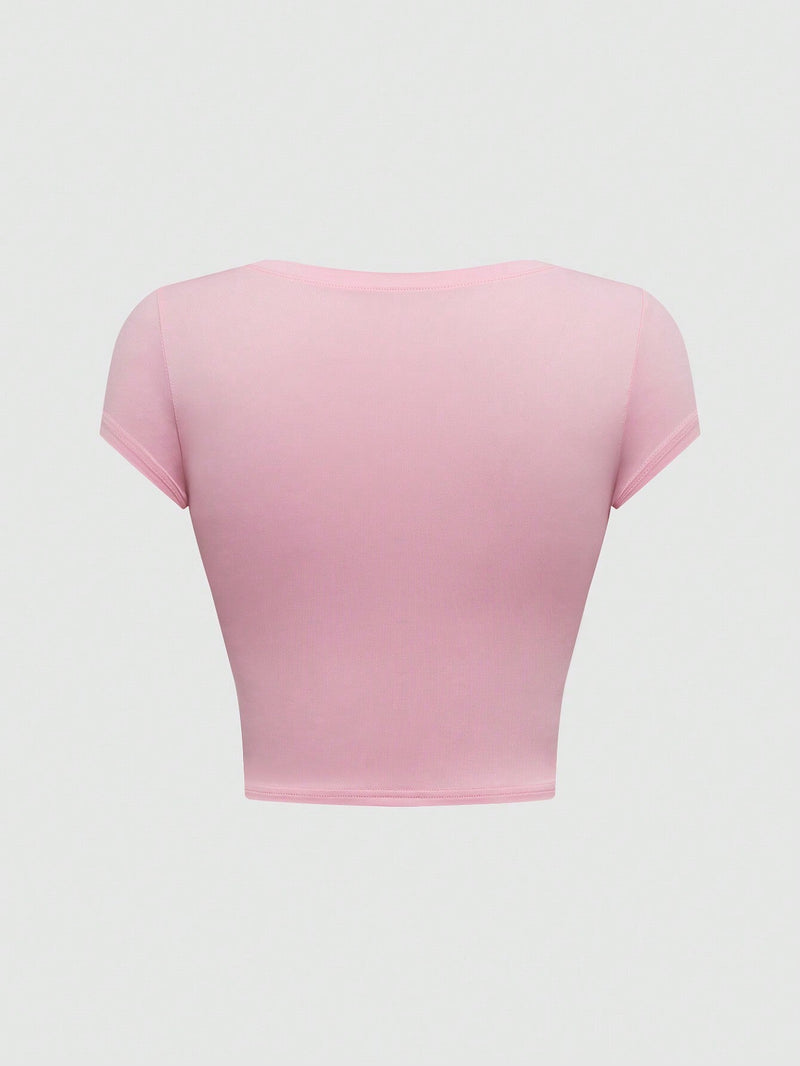 Camiseta De Cuello Redondo Impresa A Mano Para Mujeres