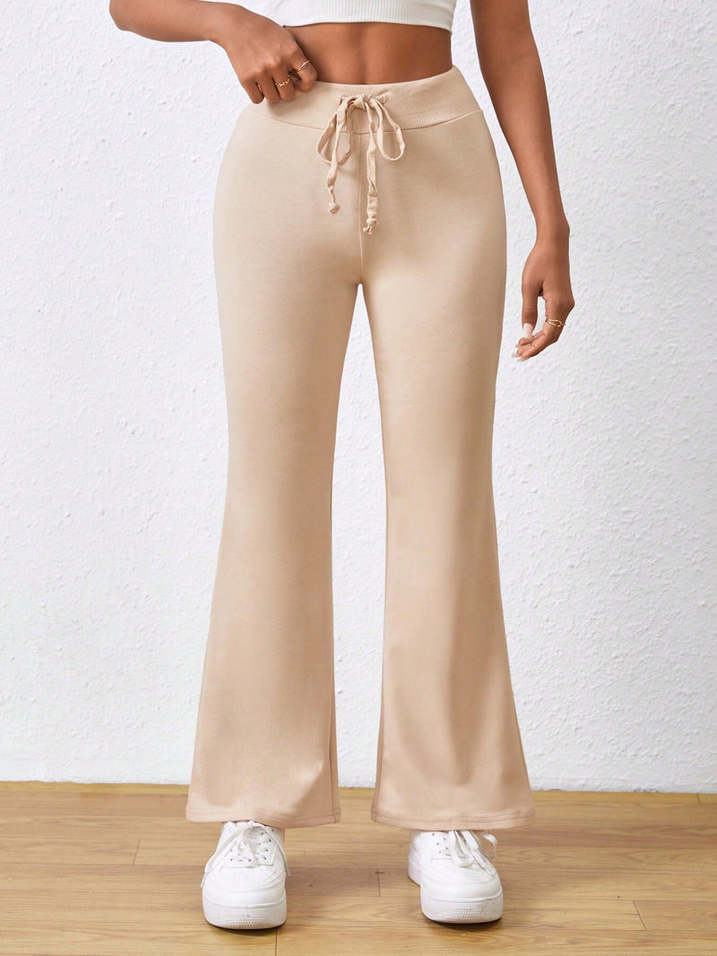 PETITE Pantalones Acampanados De Cintura Con Cordon Y Color Solido Para Damas