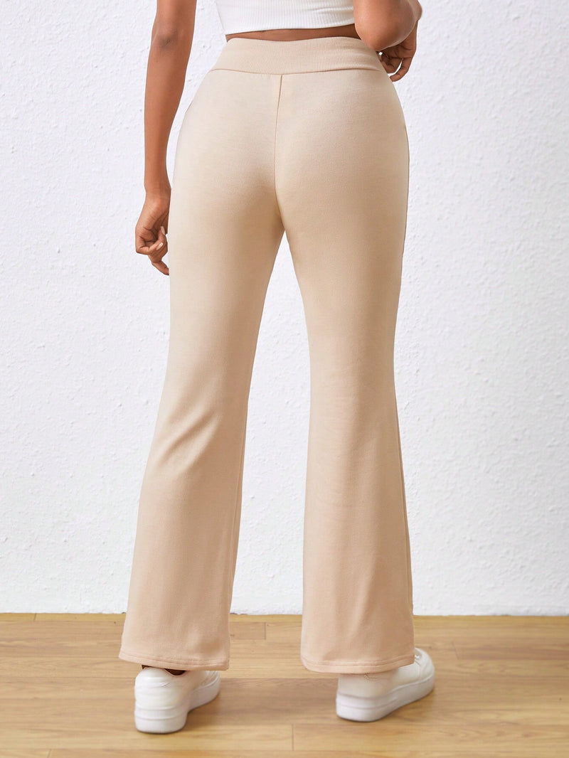 PETITE Pantalones Acampanados De Cintura Con Cordon Y Color Solido Para Damas