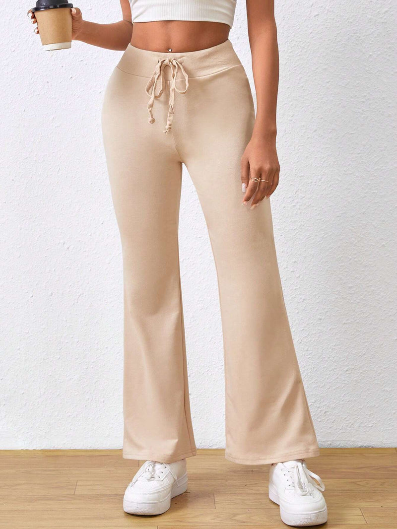 PETITE Pantalones Acampanados De Cintura Con Cordon Y Color Solido Para Damas