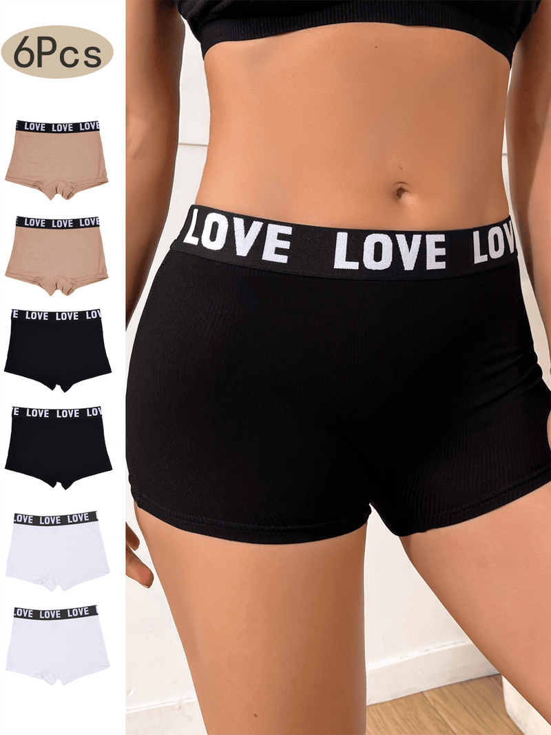 Paquete De 6 Calzoncillos Tipo Boxer Con Estampado De Alfabetos Para Mujer, Suaves Y Elasticos, Comodos Calzoncillos Con Cintura Caida