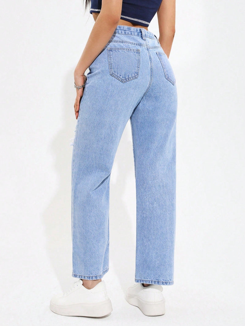 PETITE Jeans De Pierna Recta Rasgados Para Mujer