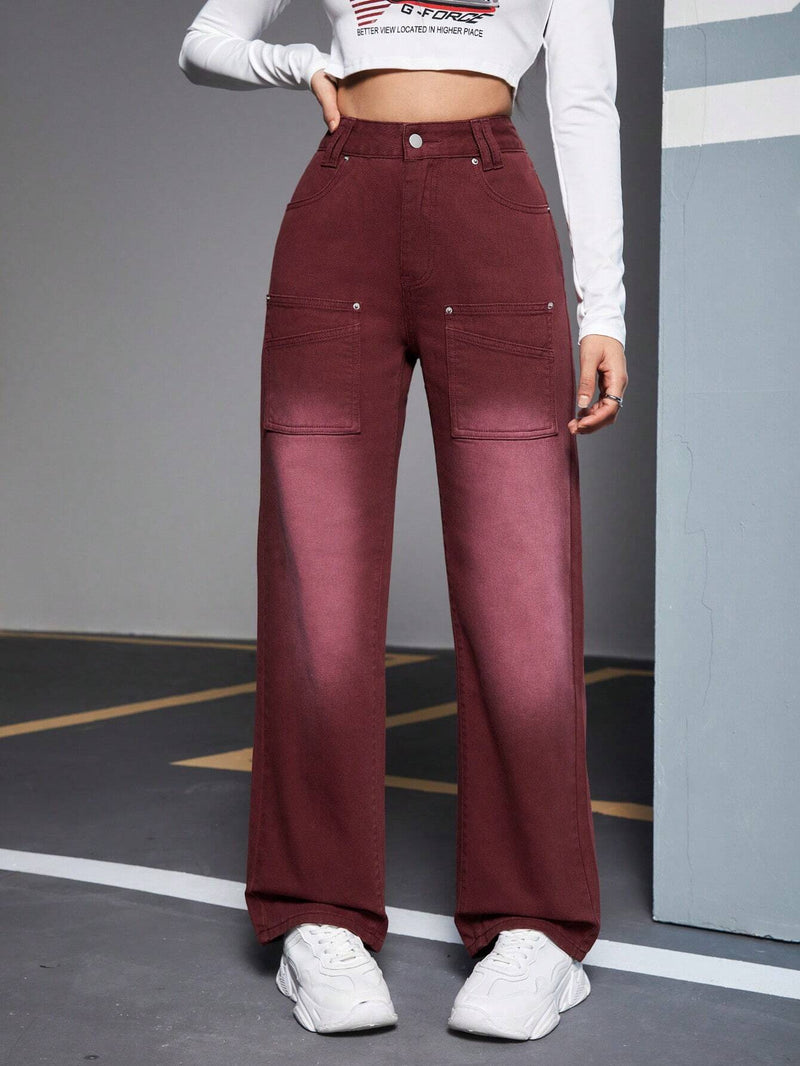 EZwear Jeans De Pierna Recta Y Cintura Alta Para Mujer