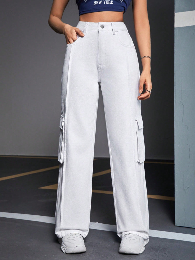 EZwear Pantalones Jeans De Estilo Cargo De Mujer Con Bolsillos