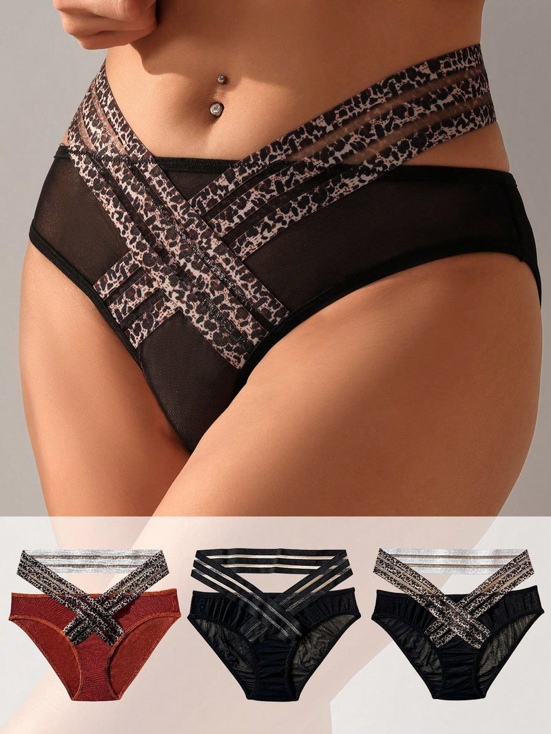 Parte Inferior De Bikini Triangular Cruzado De Estampado De Leopardo Para Mujeres