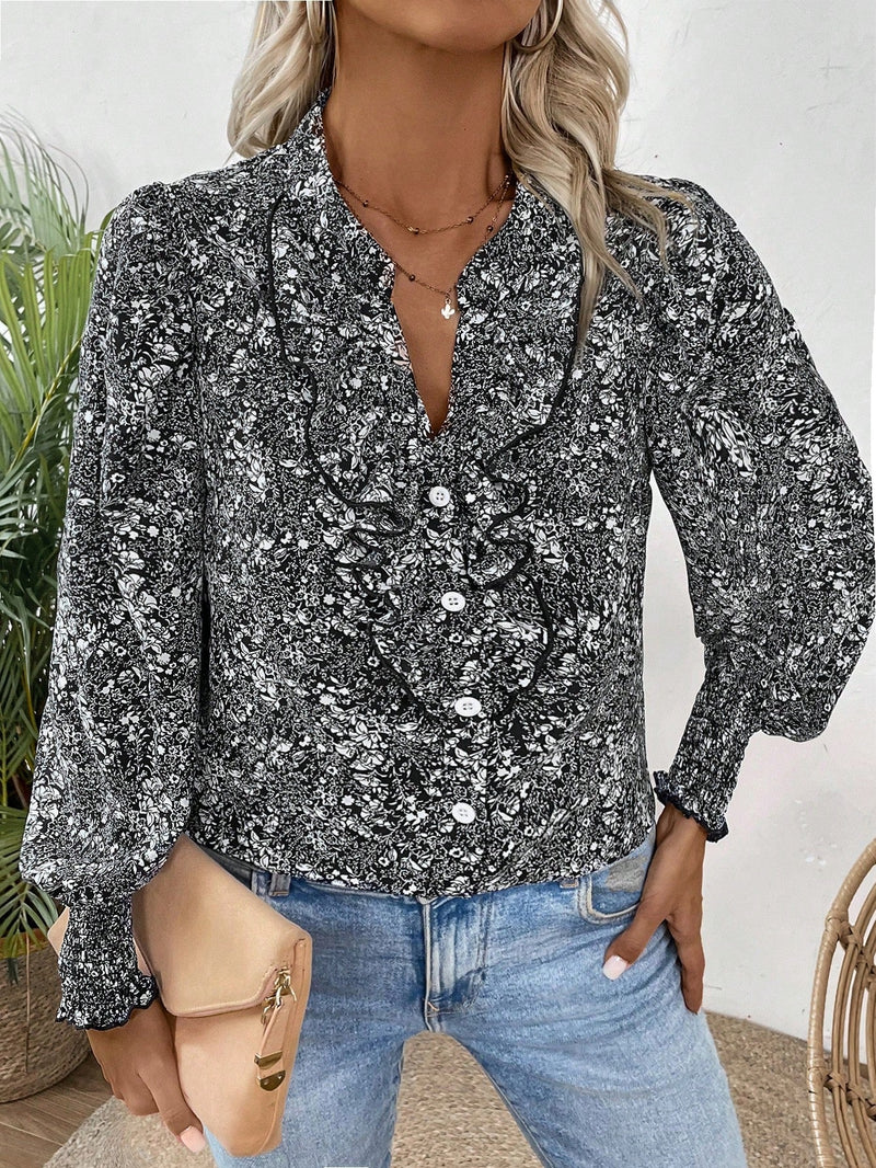 Clasi Camisa Con Estampado Integral Y Detalle De Ribete De Volantes