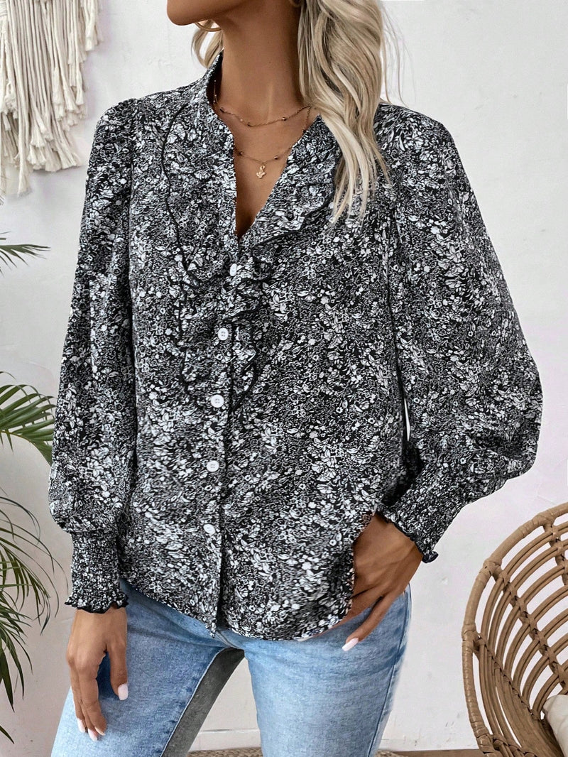 Clasi Camisa Con Estampado Integral Y Detalle De Ribete De Volantes