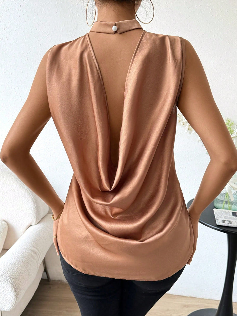 Clasi Blusa Sin Mangas Con Cuello Acampanado Sin Espalda Para Mujer