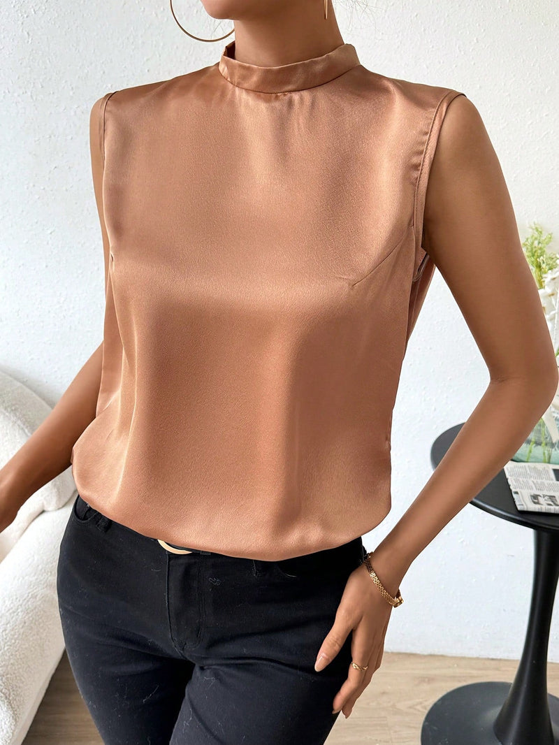 Clasi Blusa Sin Mangas Con Cuello Acampanado Sin Espalda Para Mujer