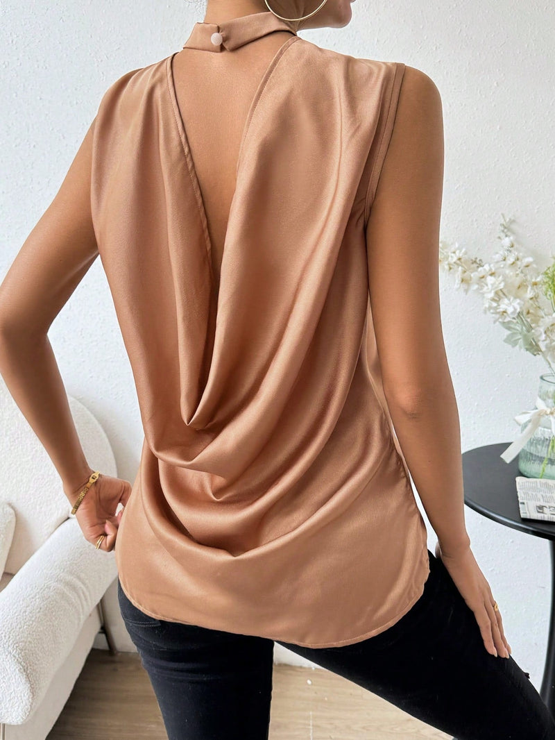 Clasi Blusa Sin Mangas Con Cuello Acampanado Sin Espalda Para Mujer