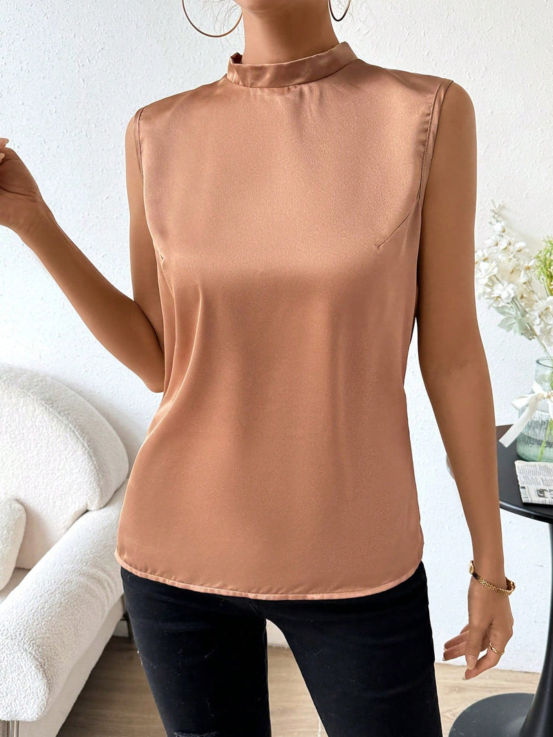 Clasi Blusa Sin Mangas Con Cuello Acampanado Sin Espalda Para Mujer