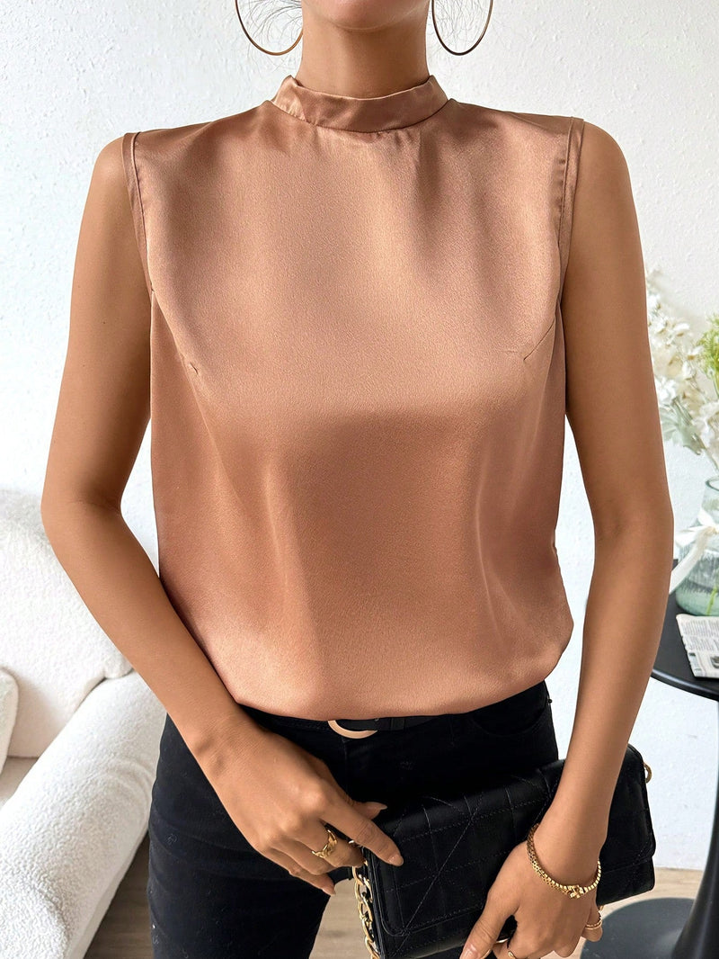 Clasi Blusa Sin Mangas Con Cuello Acampanado Sin Espalda Para Mujer