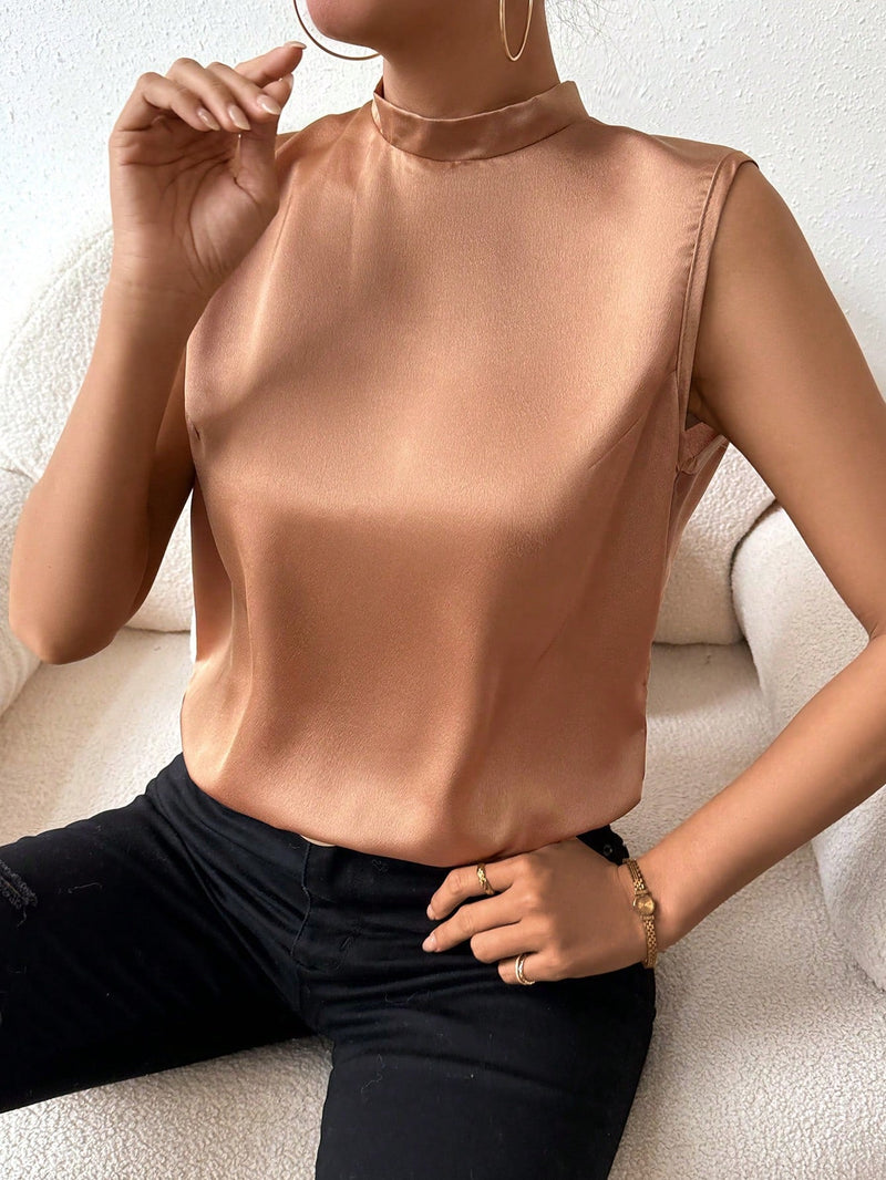 Clasi Blusa Sin Mangas Con Cuello Acampanado Sin Espalda Para Mujer