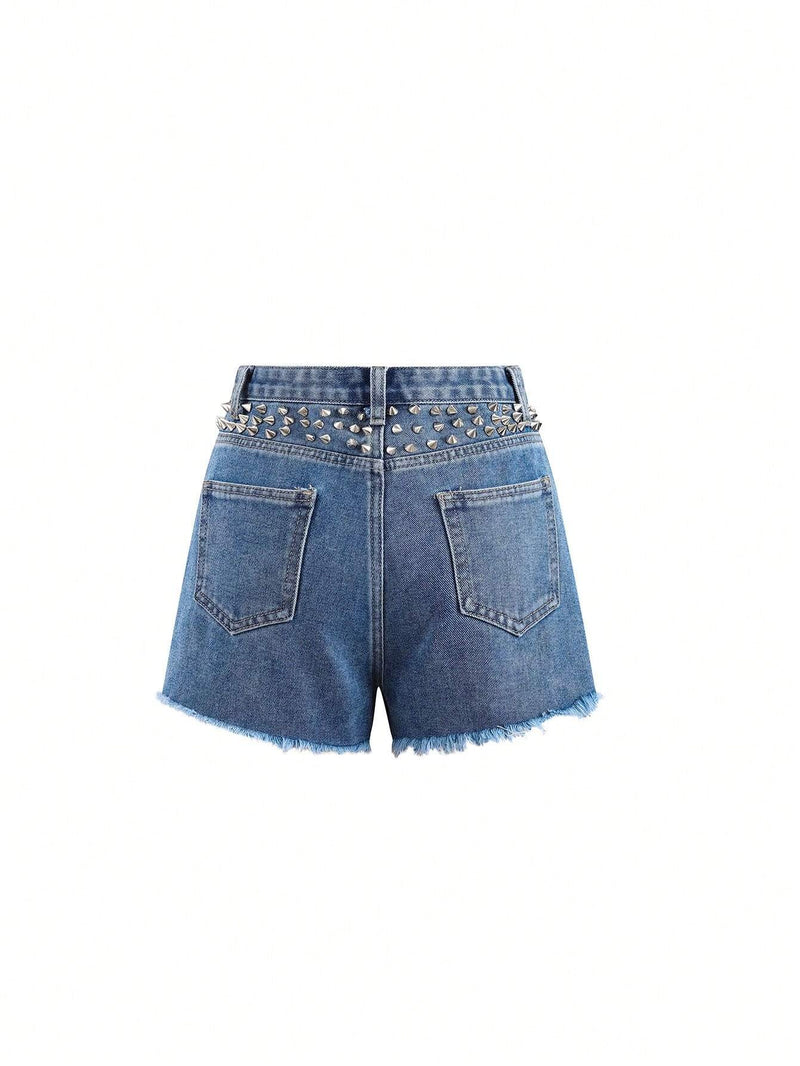 Shorts Vaqueros Rasgados Con Remaches