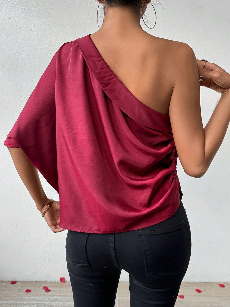 VCAY Blusa De Mujer De Una Manga Estilo Mariposa En El Hombro