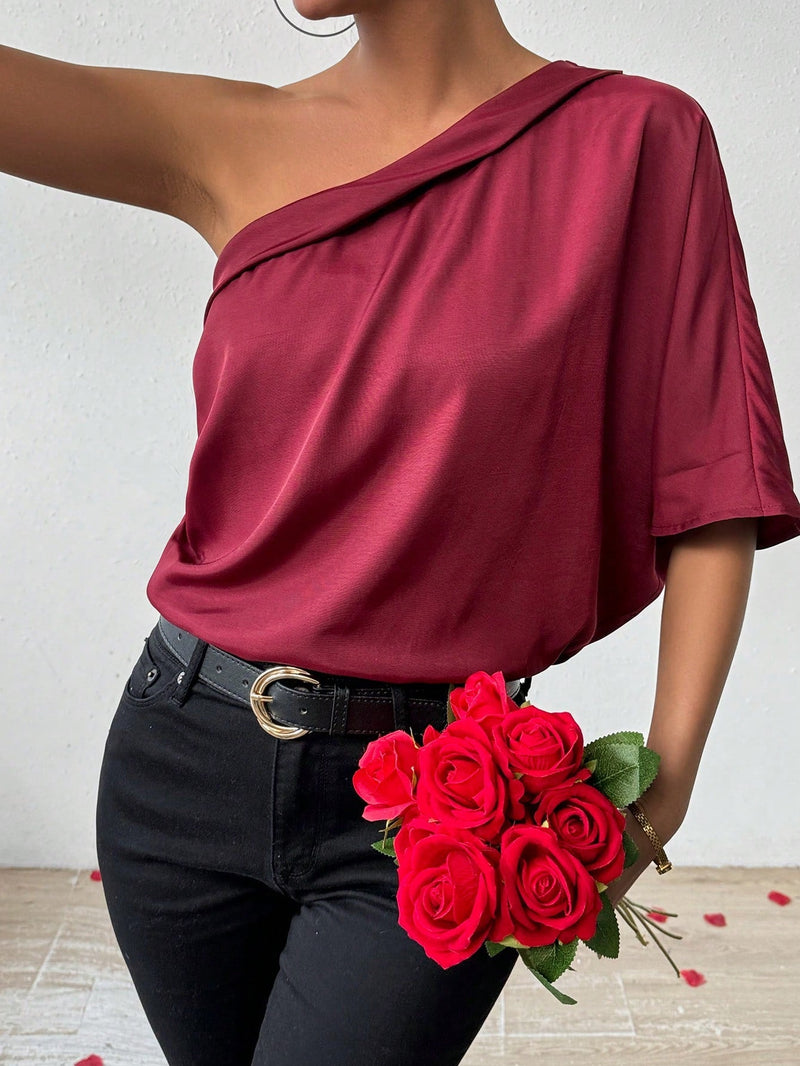 VCAY Blusa De Mujer De Una Manga Estilo Mariposa En El Hombro