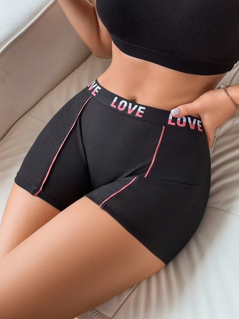 Pantalon Boyshorts Tejido Con Detalles De Letra Para Damas