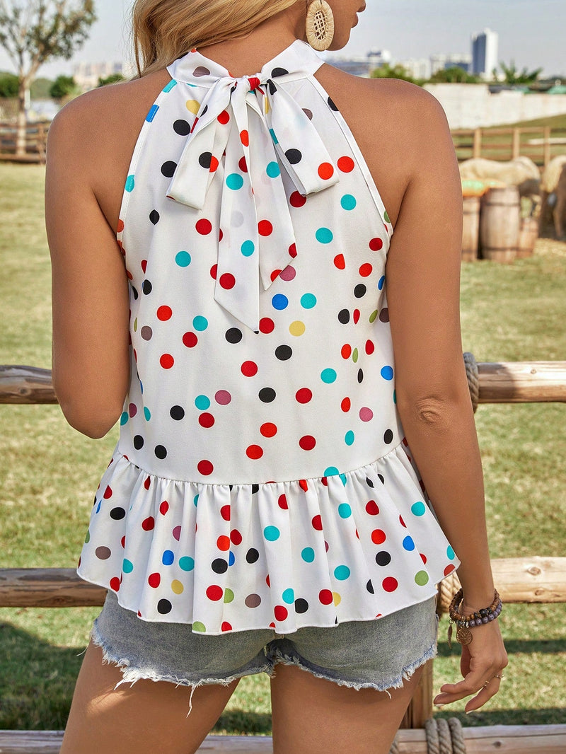 Frenchy Blusa De Cuello Halter Para Mujer Con Estampado De Lunares Coloridos