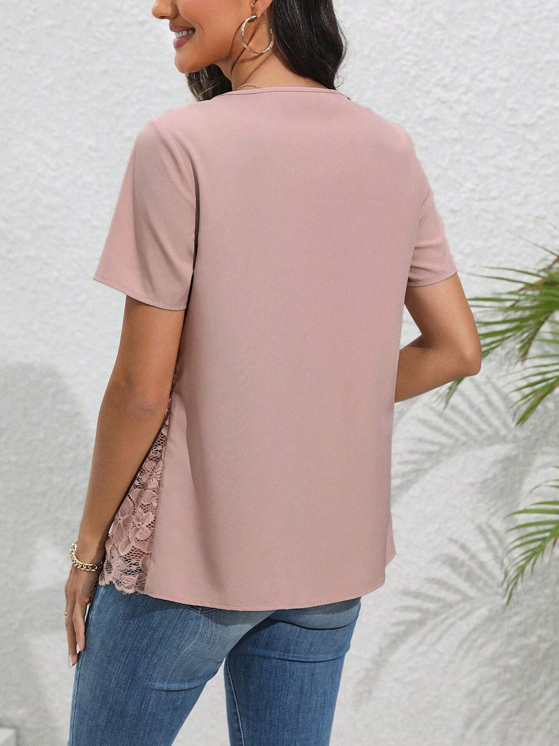 Camisa Con Cuello En Forma De Corazon Con Encaje