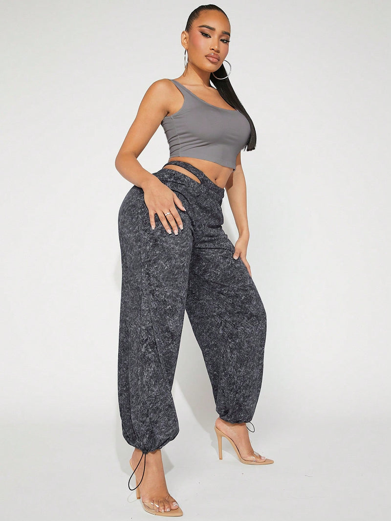 SXY Pantalones De Mujer De Corte Alto Con Cintura Alta, Cortados Y Con Punos Elasticos