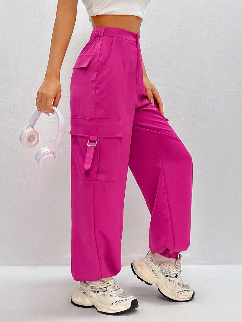 EZwear Pantalones Jogger Cargo Casuales De Color Liso