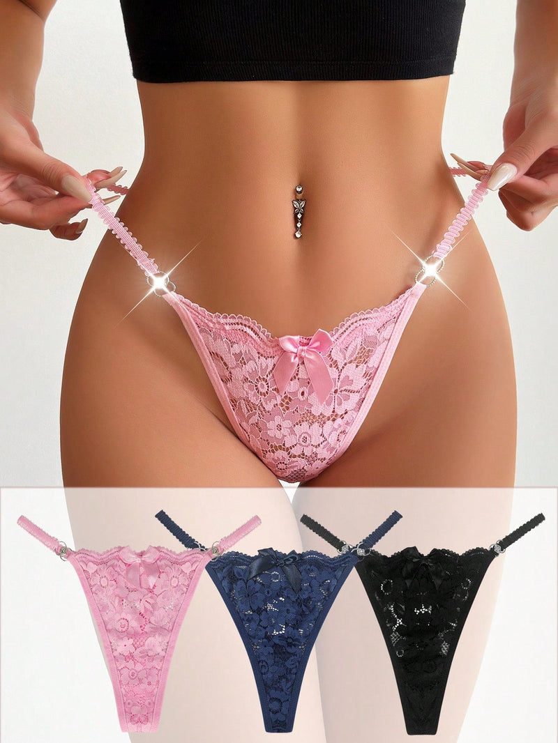 Conjunto de 3 tangas de seda sexys de cintura baja para mujer