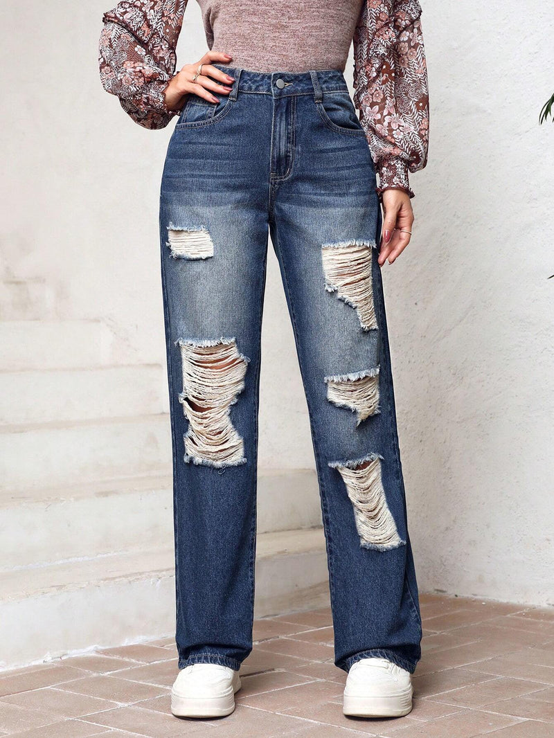 Jeans Desgastados Con Rasgones