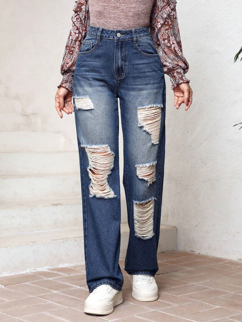 Jeans Desgastados Con Rasgones