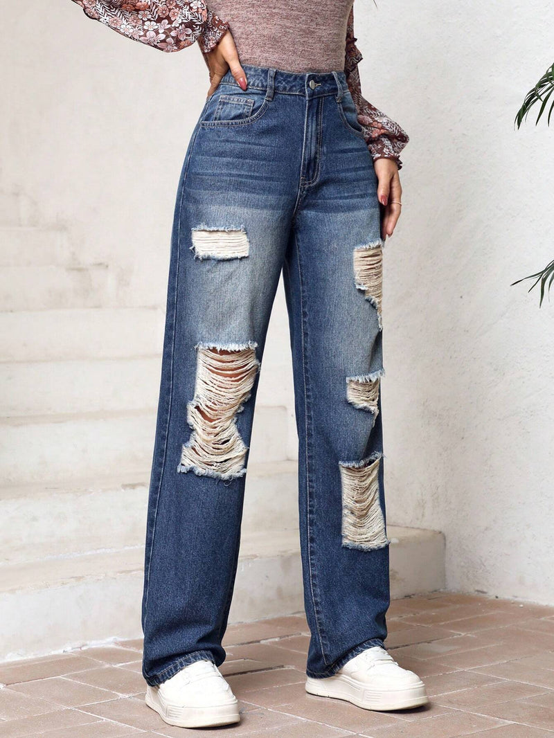 Jeans Desgastados Con Rasgones