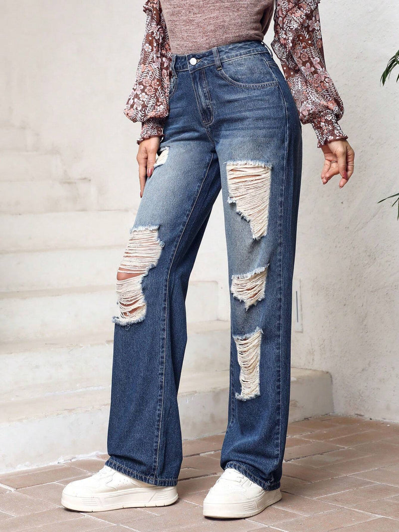 Jeans Desgastados Con Rasgones