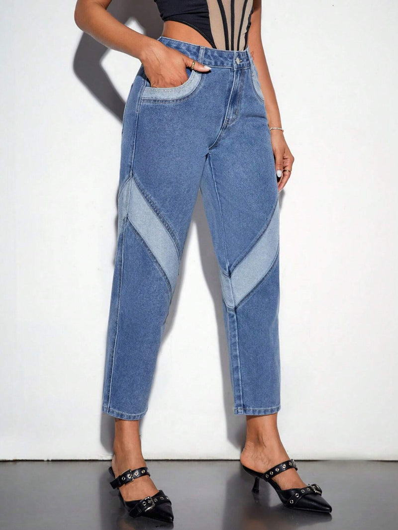 BAE Pantalones Jeans En Colores Bloqueados Y Conica Con Longitud Recortada