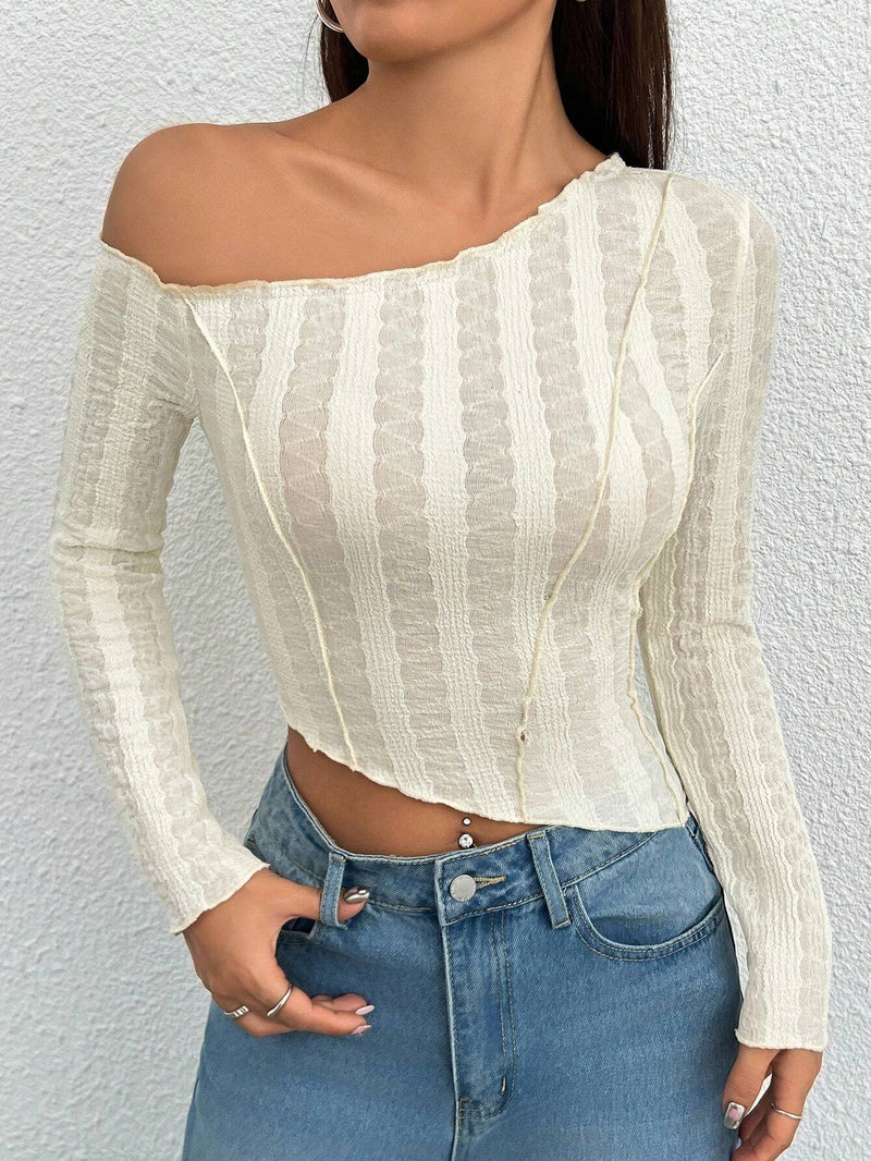 PETITE Camiseta De Mangas Largas Con Cuello Asimetrico Para Mujer