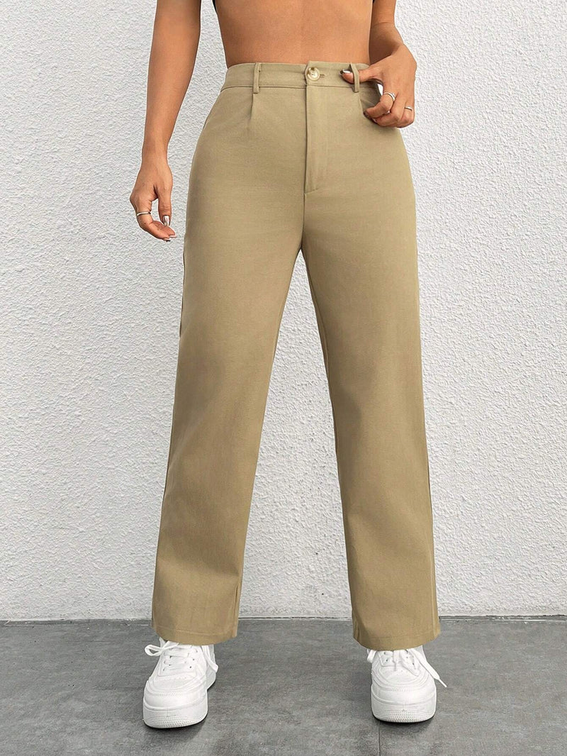 PETITE Pantalones De Mujer De Pierna Recta Con Bolsillos