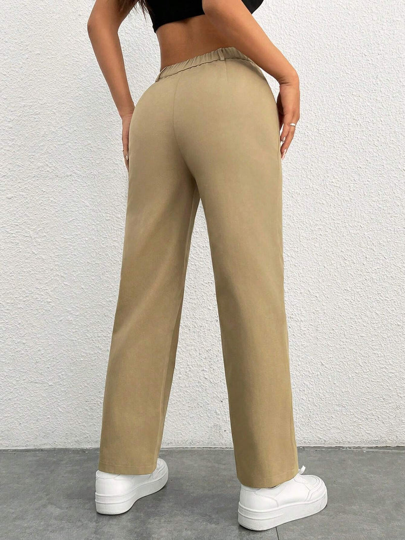 PETITE Pantalones De Mujer De Pierna Recta Con Bolsillos