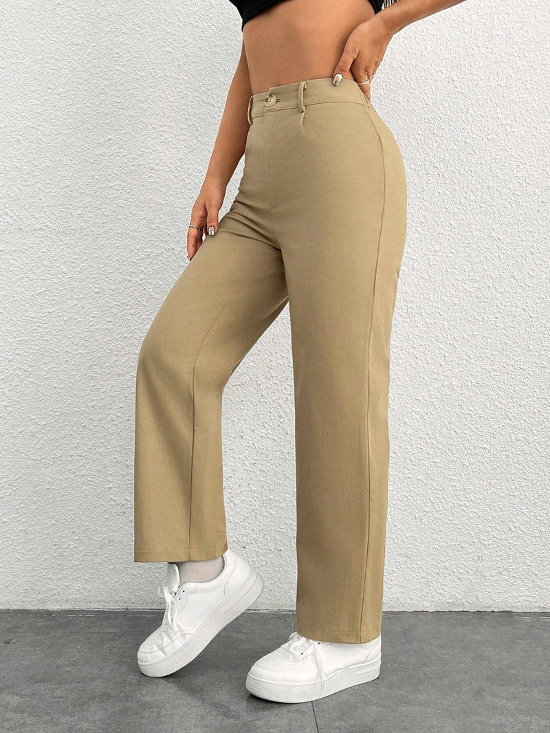 PETITE Pantalones De Mujer De Pierna Recta Con Bolsillos