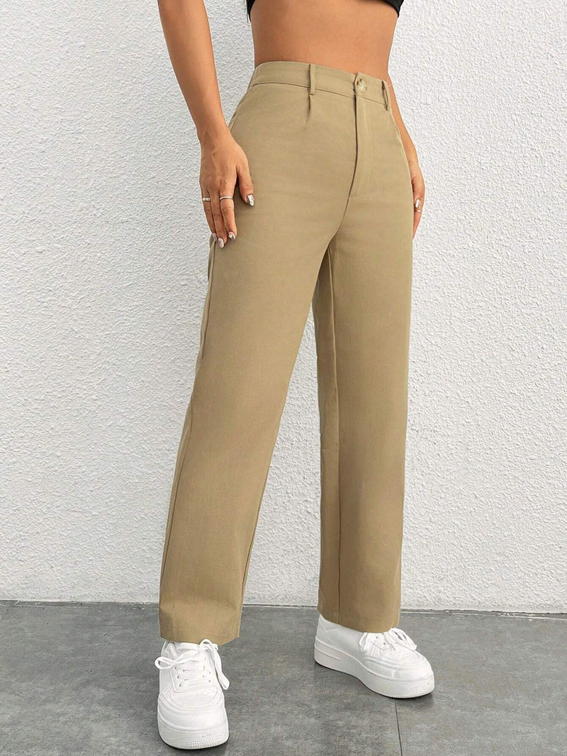 PETITE Pantalones De Mujer De Pierna Recta Con Bolsillos