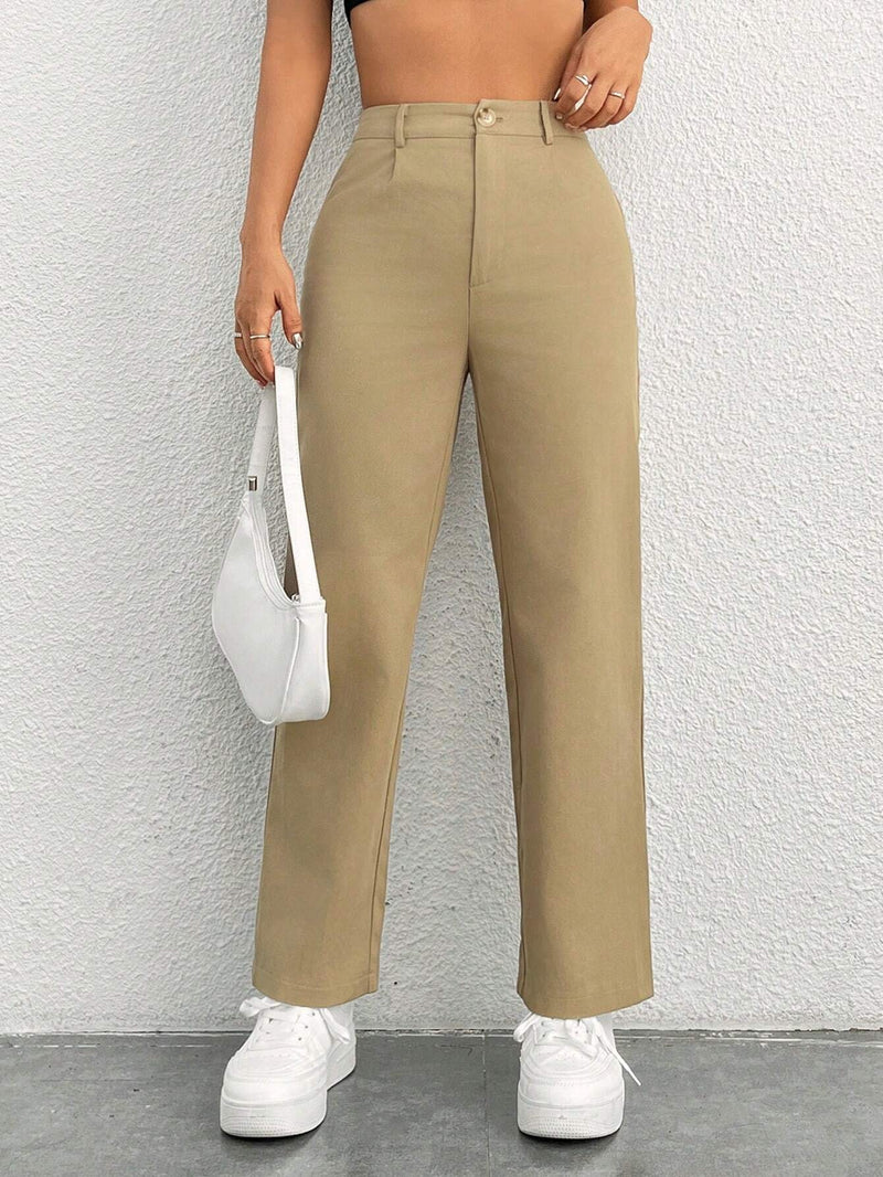 PETITE Pantalones De Mujer De Pierna Recta Con Bolsillos