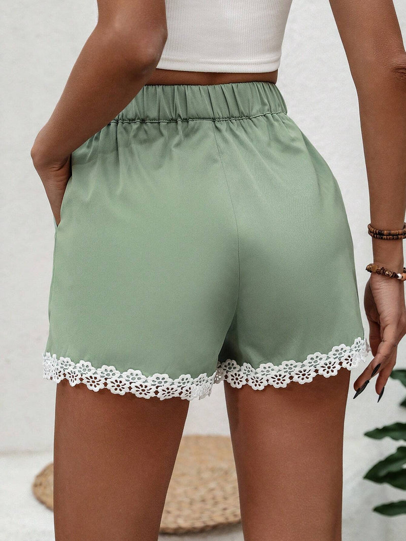 LUNE Pantalones Cortos Con Ribete De Encaje Para Mujer