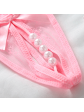 1 Pieza Lenceria Sexy Con Detalle De Perla Y Entrepierna Abierta Con Encaje