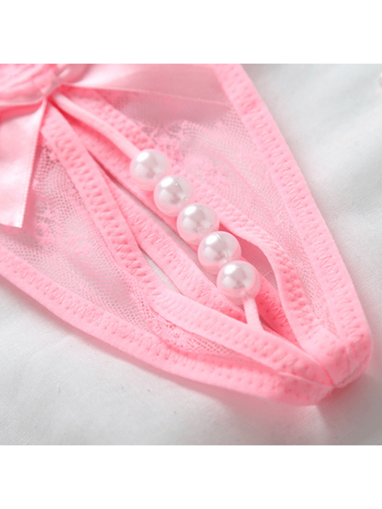 1 Pieza Lenceria Sexy Con Detalle De Perla Y Entrepierna Abierta Con Encaje