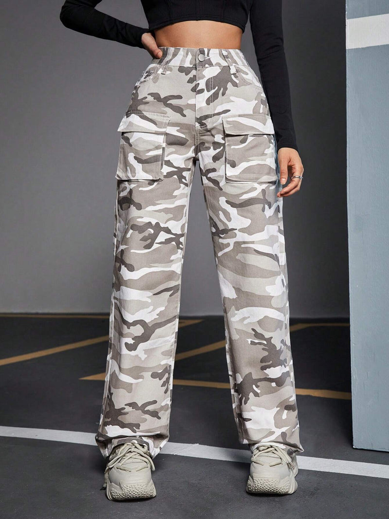 EZwear Jeans De Carga Con Diseno De Camuflaje Para Mujer