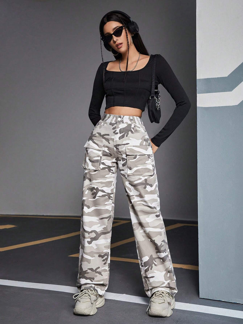 EZwear Jeans De Carga Con Diseno De Camuflaje Para Mujer