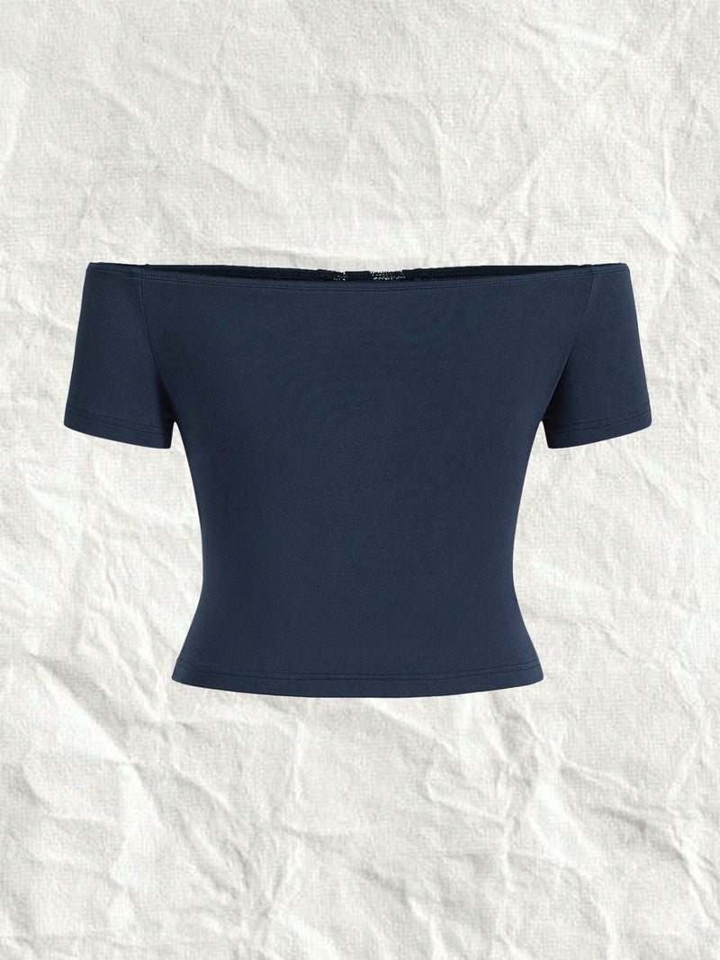 Camiseta de mujer tejida en color azul