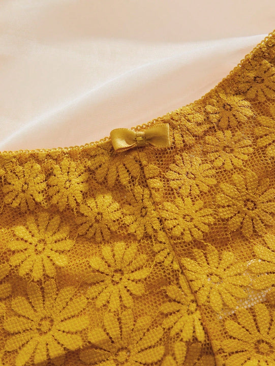 3 Conjuntos Conjunto de lenceria con encaje floral ribete en abanico