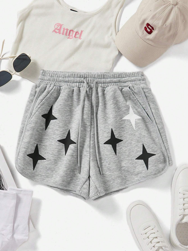 EZwear Shorts De Cintura Con Cordon Y Diseno Gris