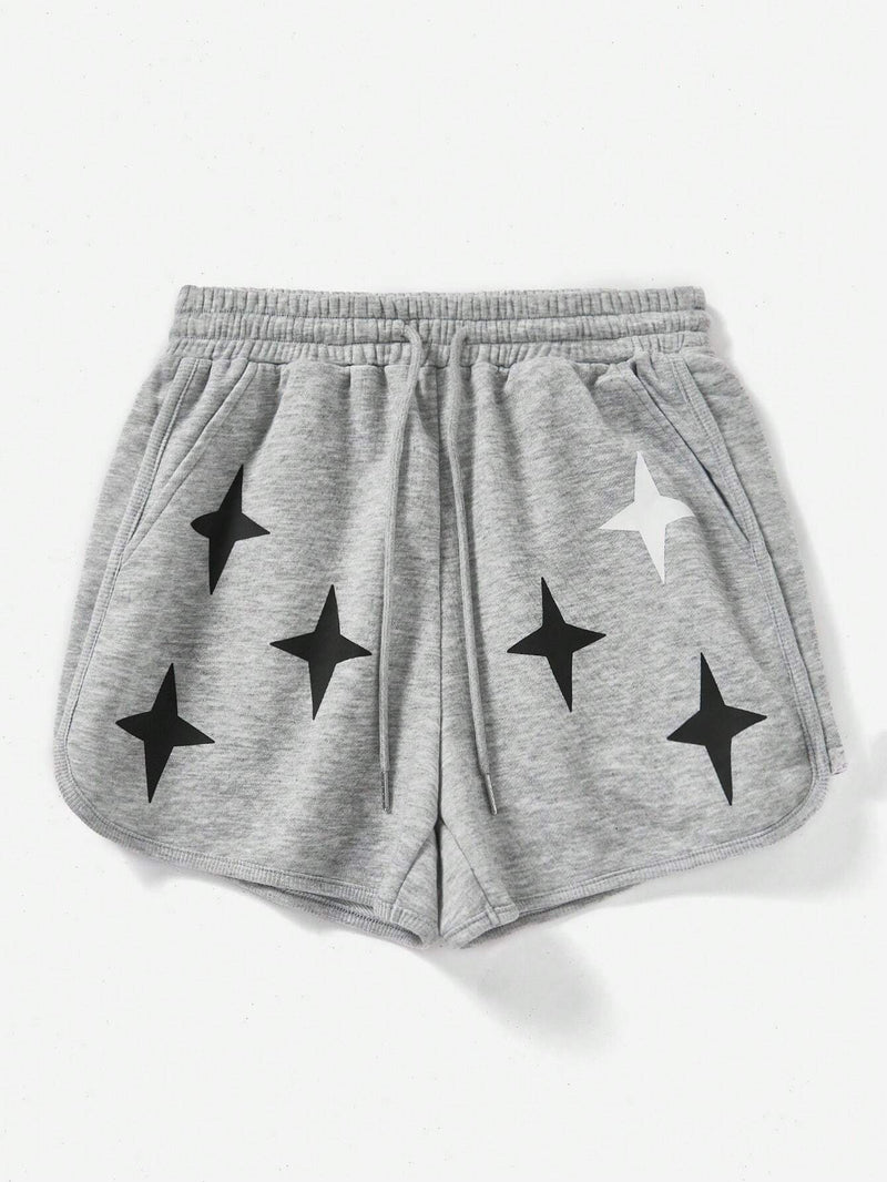 EZwear Shorts De Cintura Con Cordon Y Diseno Gris